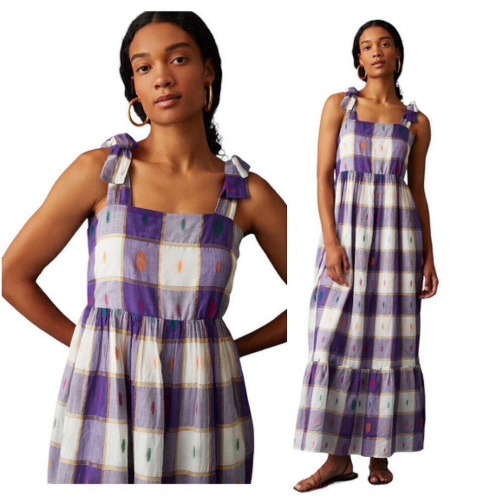 Marie Oliver Abby Dress, Metallic Madras sz S New Boho Cottage Garden Maxi/Midi